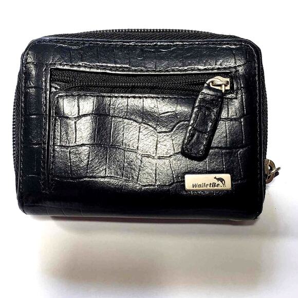 WalletBe Handbags - WalletBe Dimo Gear Black Crocodile Embossed Leather Mini Accordion Card Wallet